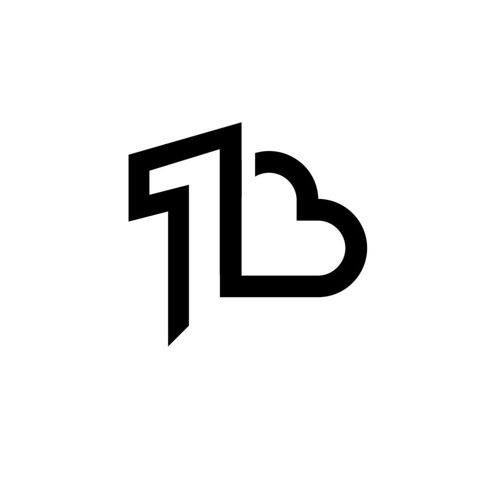 un cuore 1 lettera b logo nero vettore icona design isolato sfondo bianco