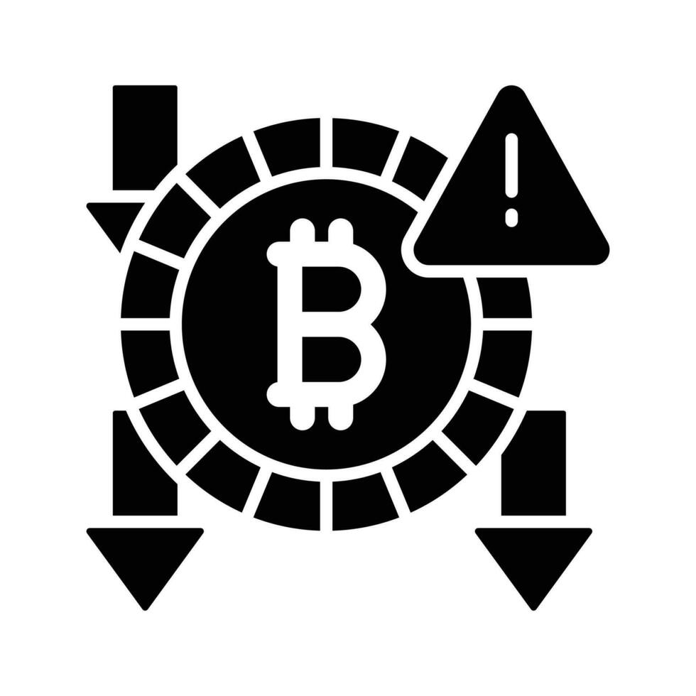 verso il basso frecce e avvertimento cartello con bitcoin mostrando concetto vettore di bitcoin frode