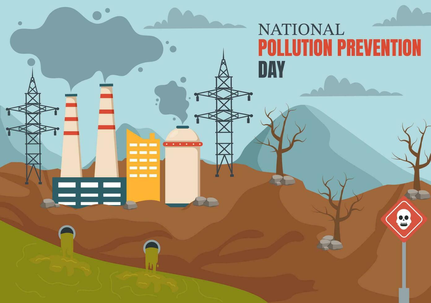 nazionale inquinamento prevenzione giorno vettore illustrazione su 2 dicembre per consapevolezza campagna fabbrica, foresta o veicolo i problemi nel cartone animato sfondo
