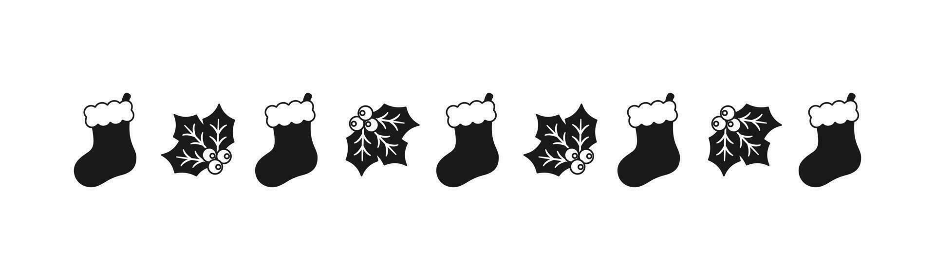 Natale a tema decorativo confine e testo divisore, Natale calza e vischio modello silhouette. vettore illustrazione.