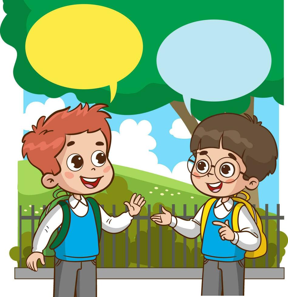 vettore illustrazione di contento carino bambini alunno parlando