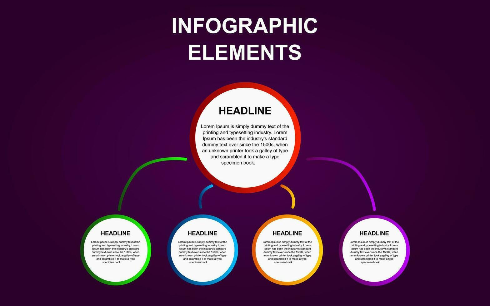 design Infografica elementi 4 passaggi opzioni per presentazioni, manifesti, layout, diagrammi e banner con pieno colore. vettore