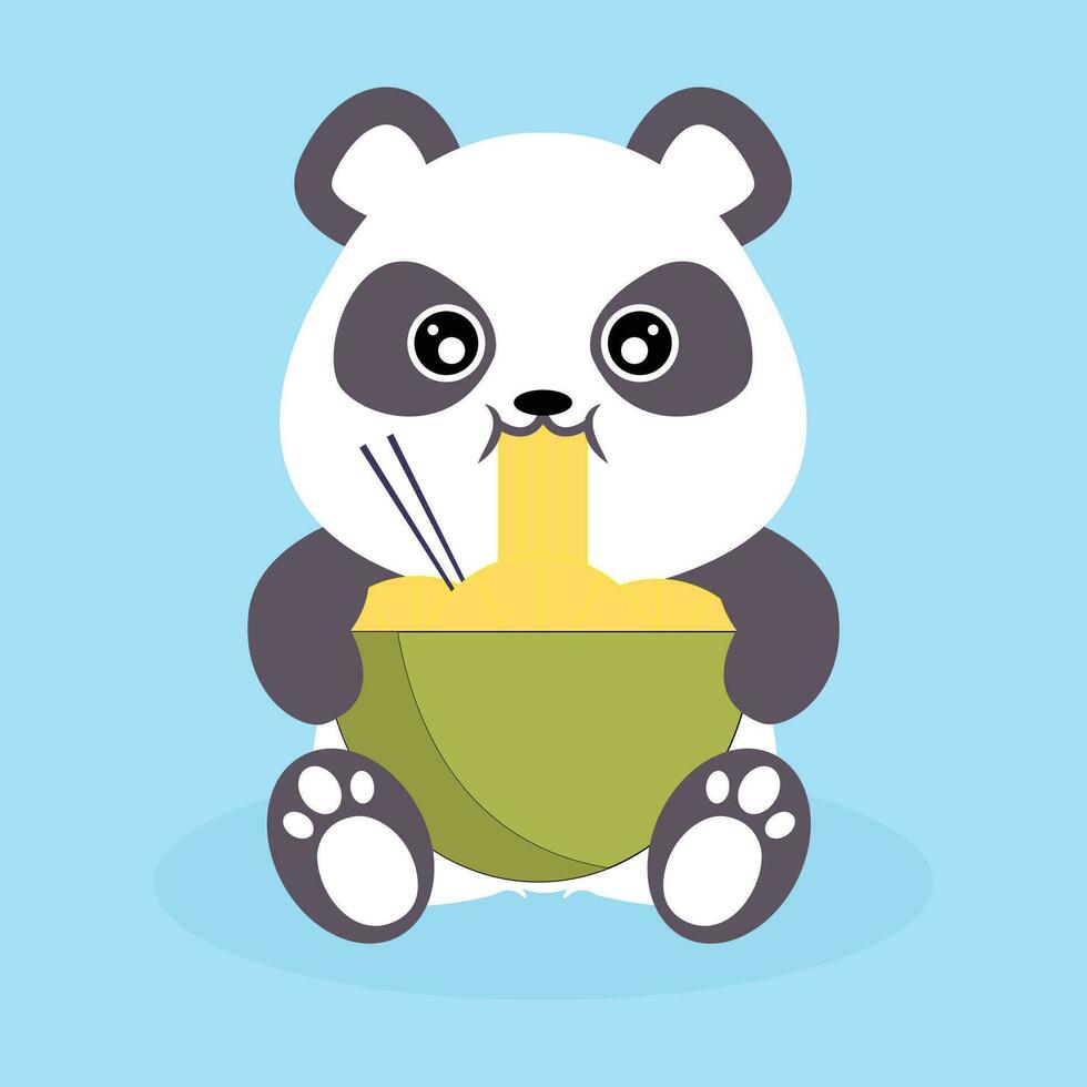 carino panda cartone animato mangiare ramen tagliatelle vettore