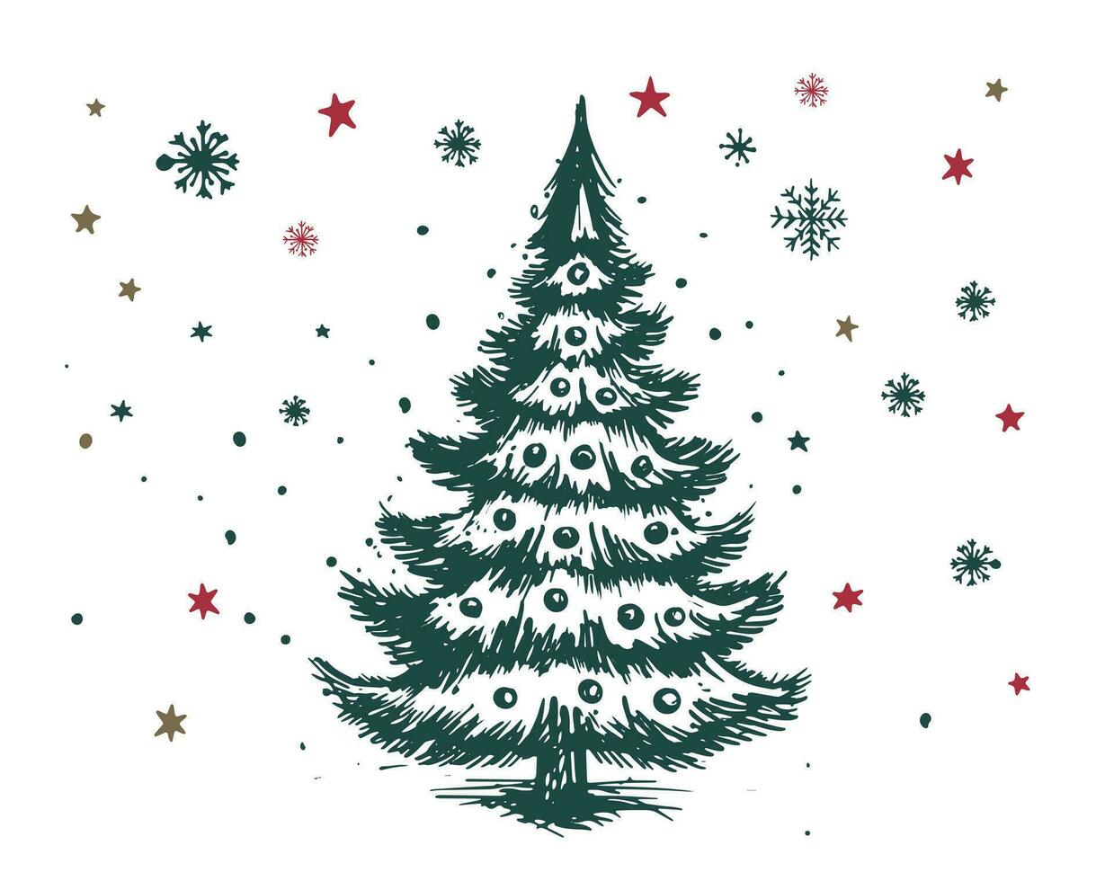 Natale albero impostato mano disegnato illustrazione vettore