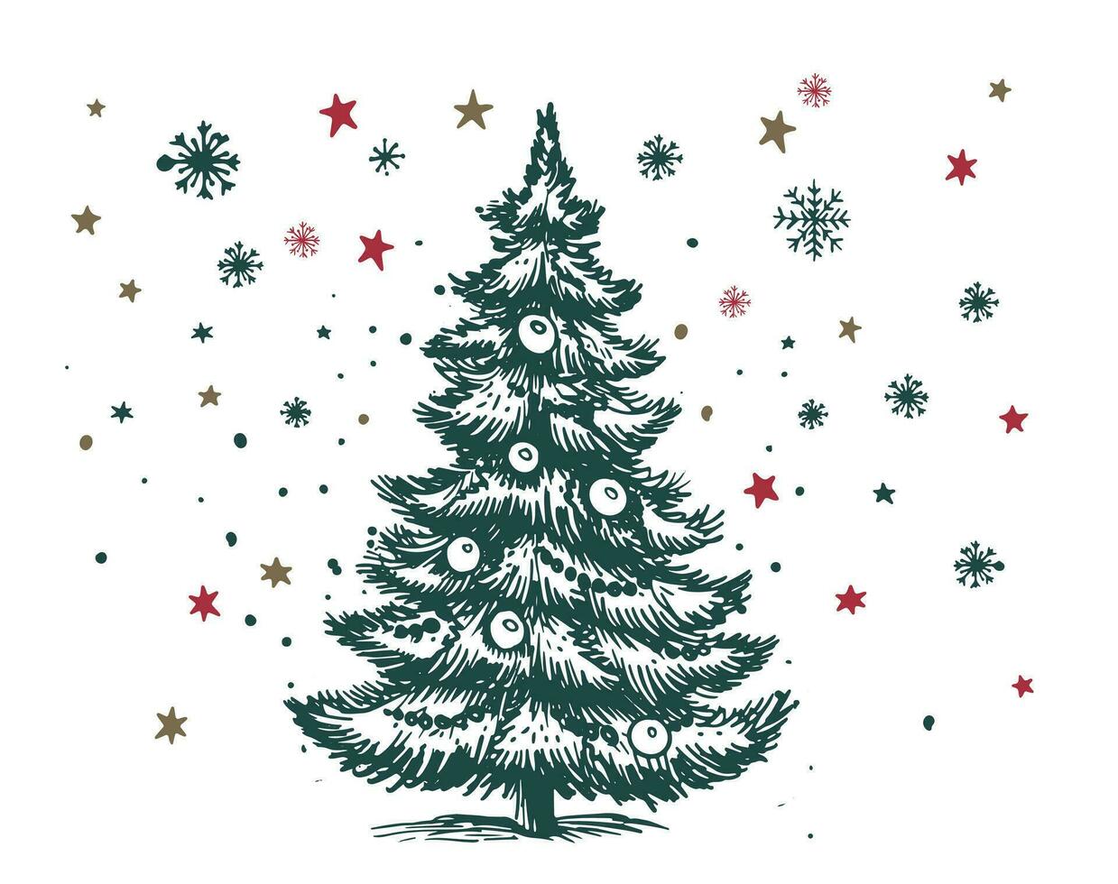 Natale albero impostato mano disegnato illustrazione vettore