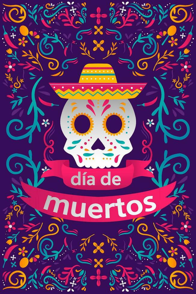 vettore dia de muertos verticale bandiera illustrazione design