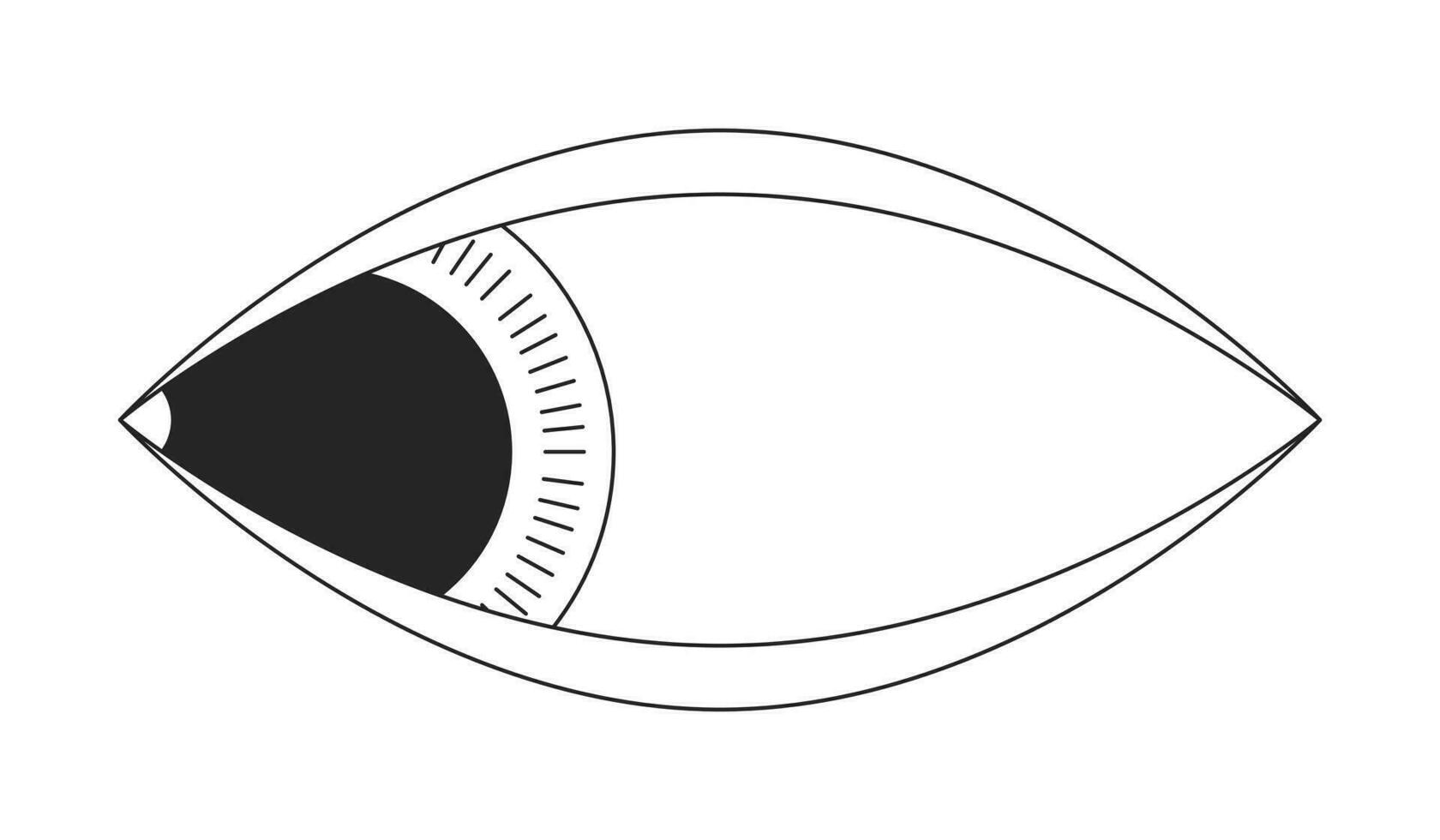 Groovy occhio guardare lateralmente nero e bianca 2d linea cartone animato oggetto. raccapricciante bizzarro umano occhio. Guardando curioso isolato vettore schema elemento. osservando sguardo spaventoso monocromatico piatto individuare illustrazione