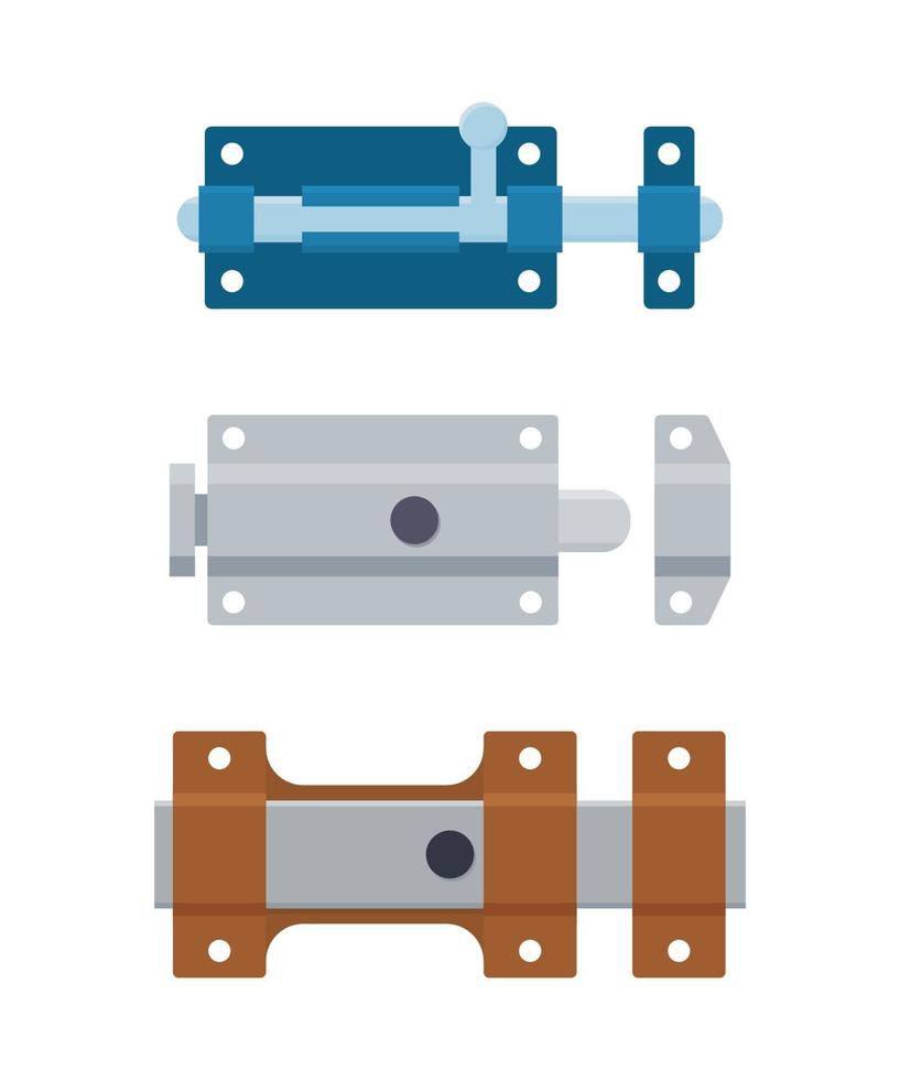 set di chiavistelli e chiavistelli in metallo. hardware di sicurezza in acciaio vettore