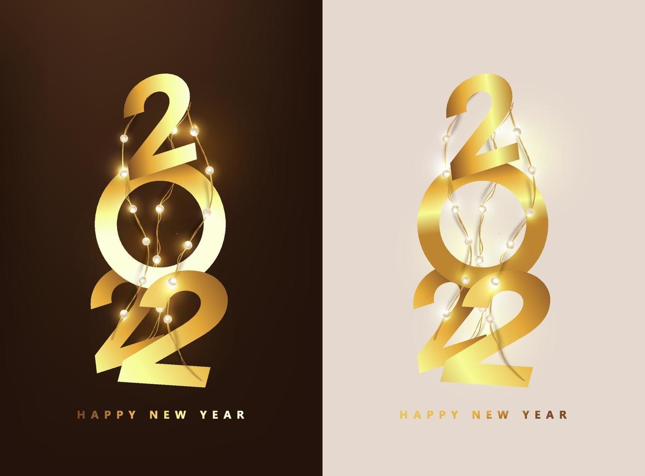 felice anno nuovo 2022 numero testo dorato e luci stringa led vettore