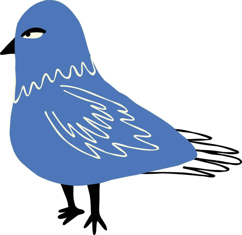strano blu piccione. moderno mano disegnato cartone animato illustrazione di uccello nel scarabocchio stile vettore