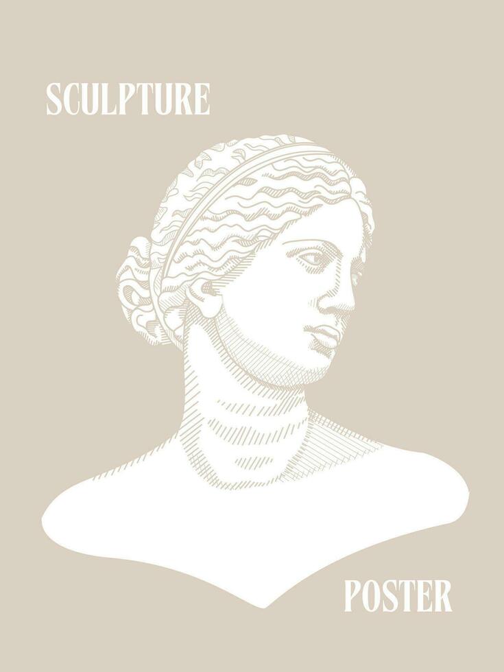 arte manifesti per il esposizione, rivista o coperchio, vettore modello con scultura arte, antico statue, pendenza sfondo, moderno antico greco o romano stile. nostalgia bandiera