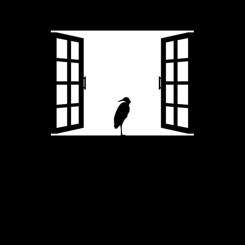 silhouette di il nero airone su il finestra. vettore illustrazione
