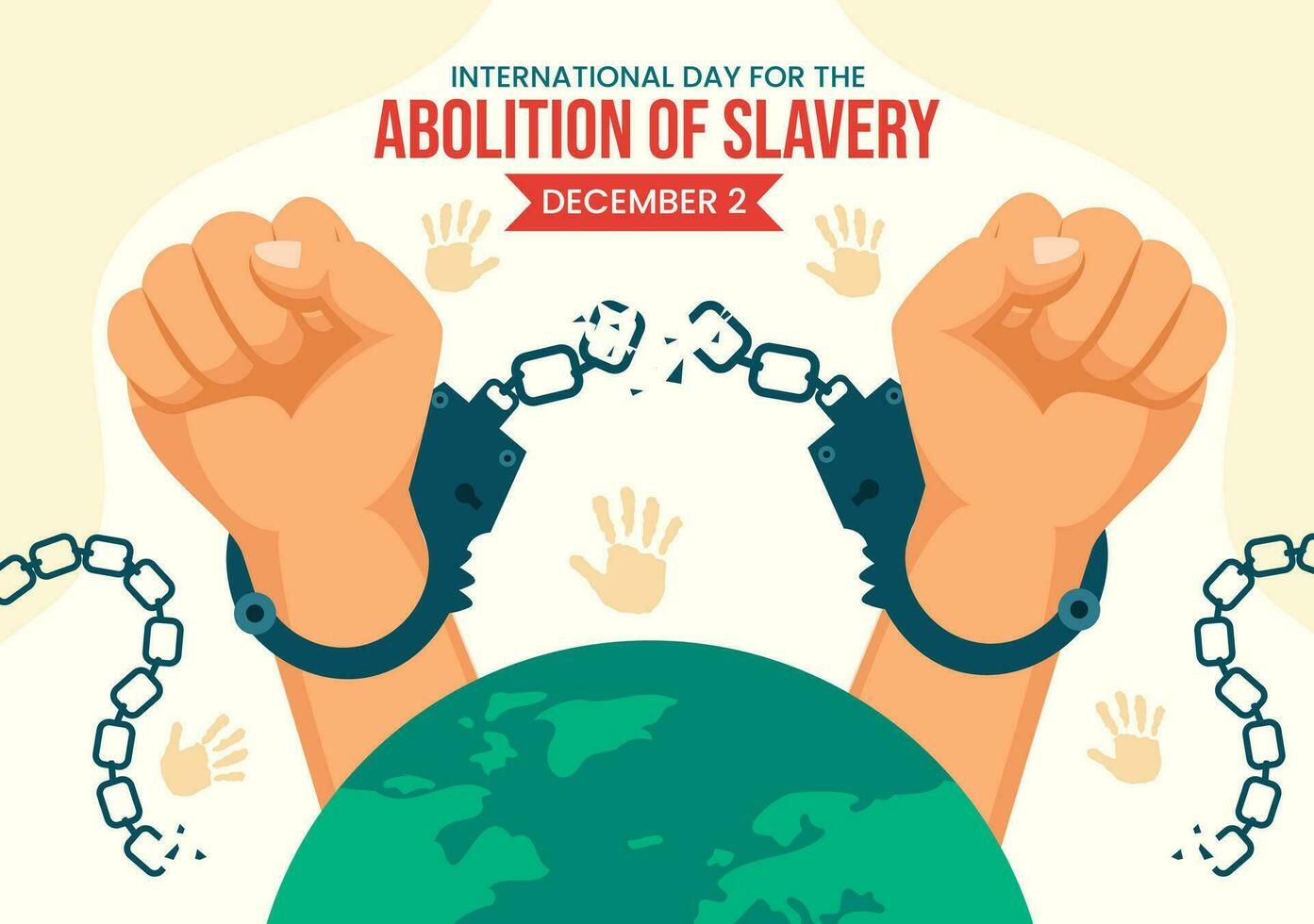 internazionale giorno per il abolizione di schiavitù vettore illustrazione su dicembre 2 con manette, Catene, piccioni e mani nel piatto cartone animato sfondo