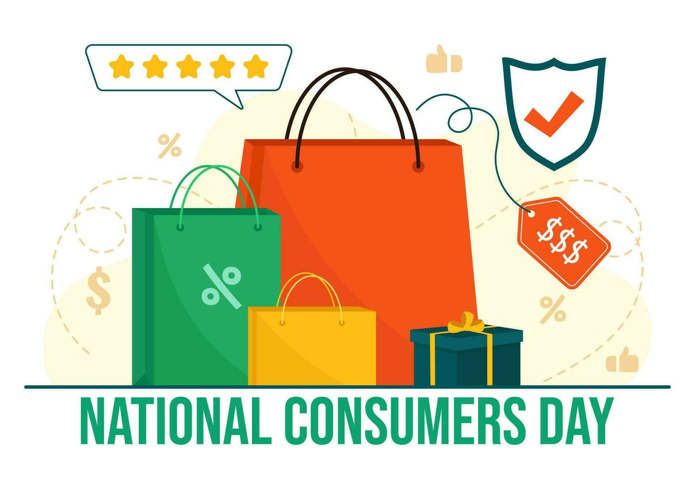 nazionale consumatore giorno vettore illustrazione con shopping carrello e carta Borsa per promozione, bandiera o manifesto nel piatto cartone animato sfondo design