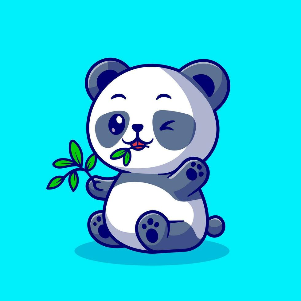 carino panda mangiare bambù foglia cartone animato vettore icona illustrazione. animale natura icona concetto isolato premio vettore. piatto cartone animato stile
