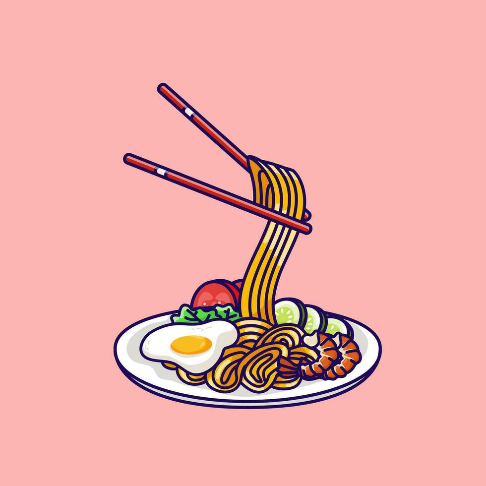 illustrazione vettoriale di pollo noodle cibo