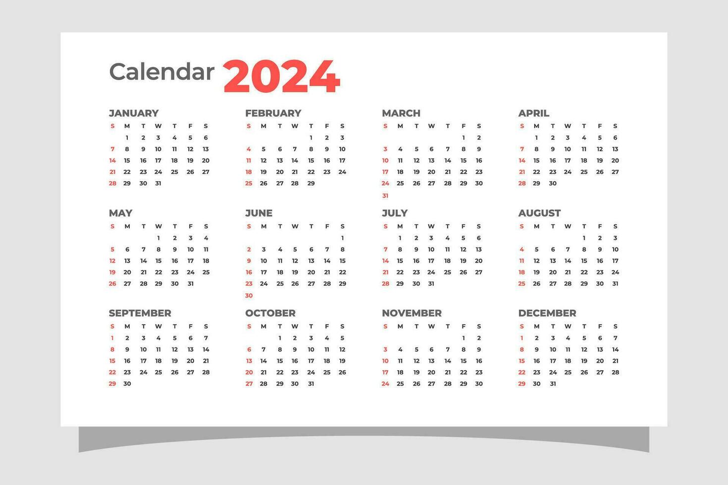 2024 calendario modello nel minimalista stile vettore