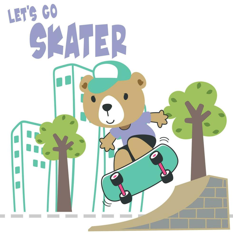 carino cartone animato personaggio orso pattinatore. vettore Stampa con carino Leone su un' skateboard. può essere Usato per maglietta Stampa, bambini indossare moda disegno, tessuto tessile, asilo sfondo e altro decorazione.