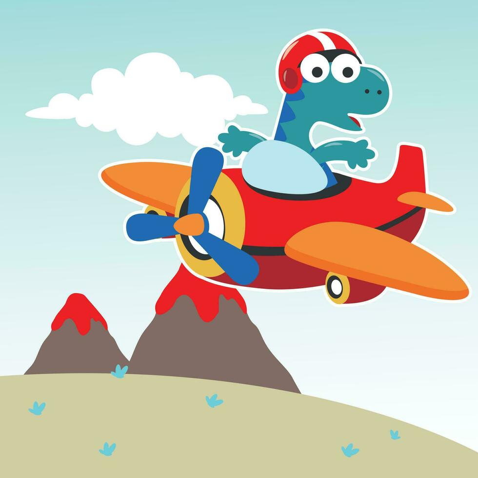 vettore illustrazione di colorato grafica dinosauri mosche nel il cielo su un aereo. può essere Usato per maglietta Stampa, bambini indossare moda disegno, invito carta. tessuto, tessile, asilo sfondo.