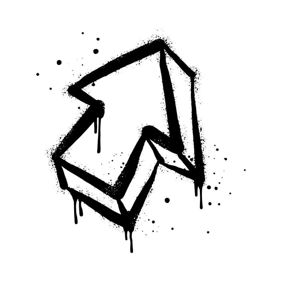 spray dipinto graffiti freccia cartello. su nero al di sopra di bianca. freccia gocciolare simbolo. isolato su bianca sfondo. vettore illustrazione
