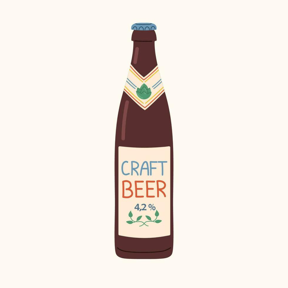 isolato Marrone bicchiere birra bottiglia. mestiere birra mano disegnato illustrazione. design elementi per menù ristorante, sbarra, pub. vettore