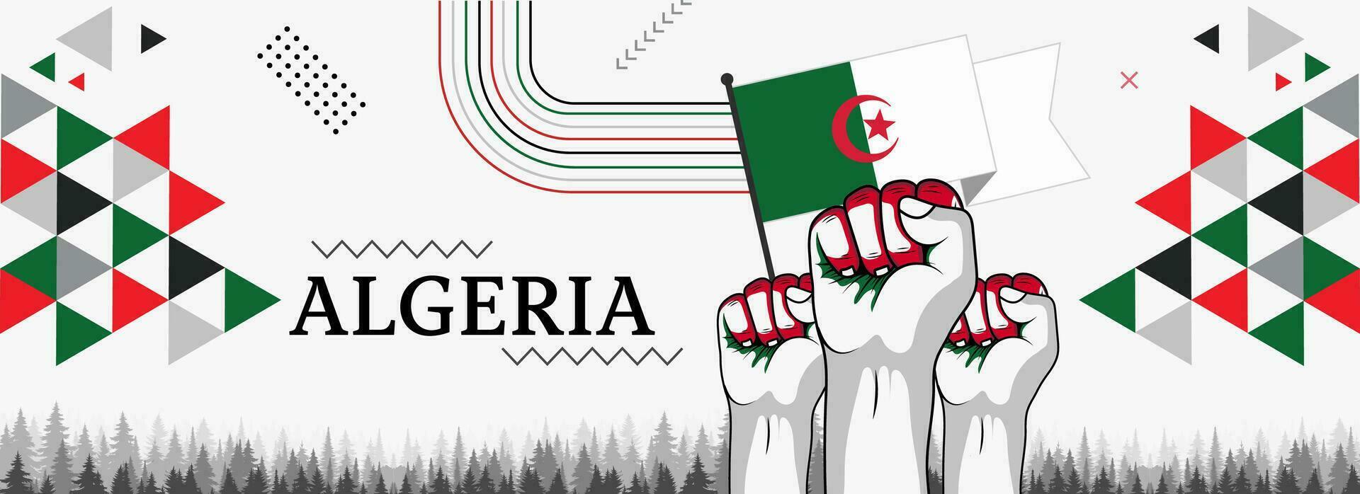 algeria nazionale o indipendenza giorno bandiera astratto celebrazione geometrico decorazione design grafico arte ragnatela sfondo, bandiera vettore illustrazione