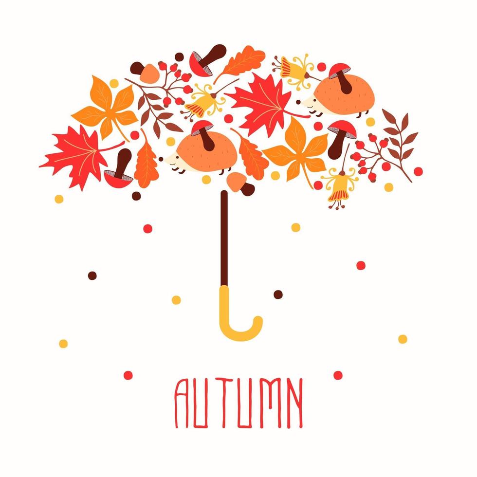 Ciao autunno. poster astratto disegnato a mano con foglie. vettore