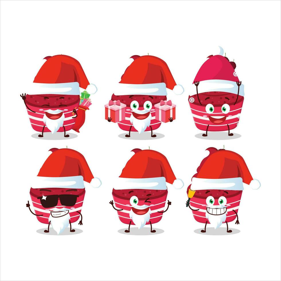 Santa Claus emoticon con ghiaccio crema lampone tazza cartone animato personaggio vettore