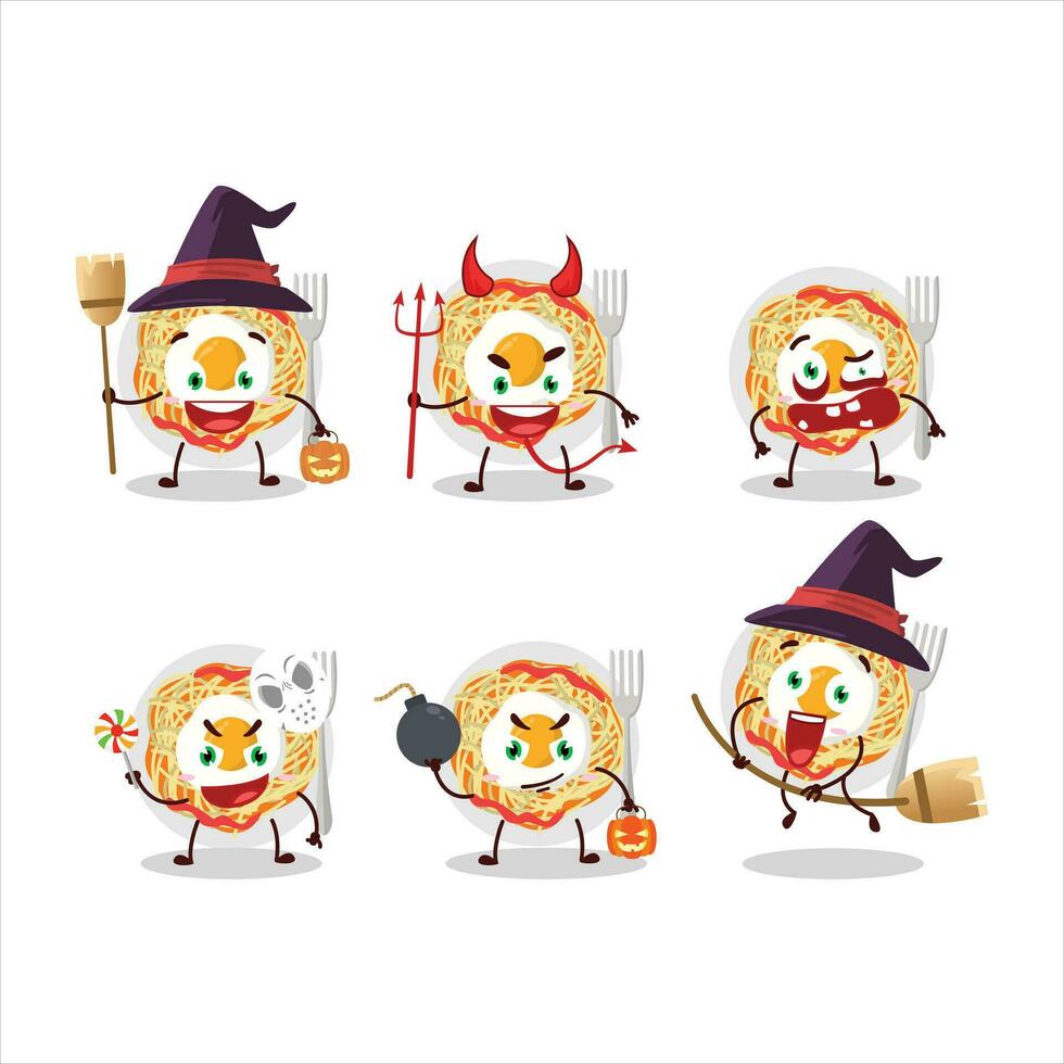 Halloween espressione emoticon con cartone animato personaggio di tagliatelle vettore