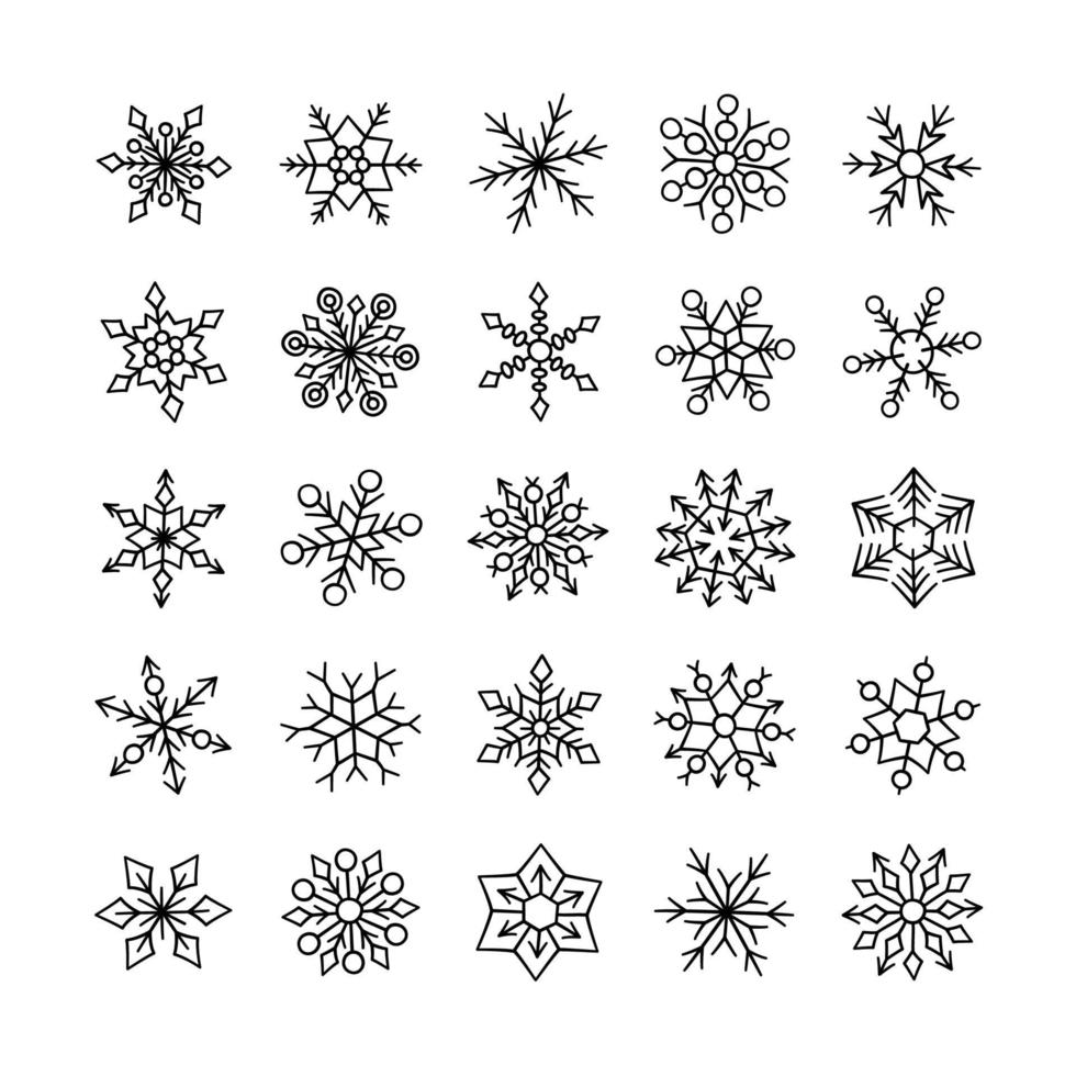 simpatica collezione di fiocchi di neve invernale isolata su sfondo bianco vettore