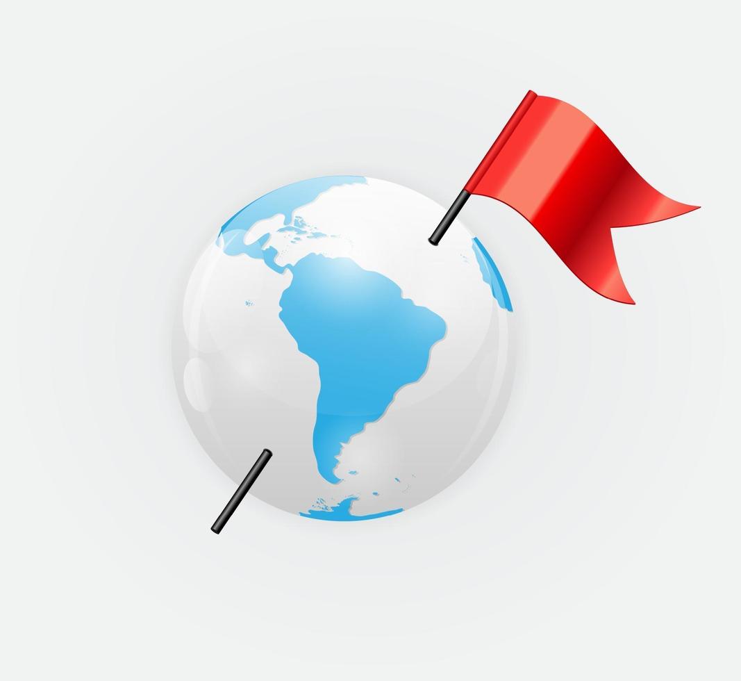 icona del pianeta terra con illustrazione vettoriale bandiera rossa