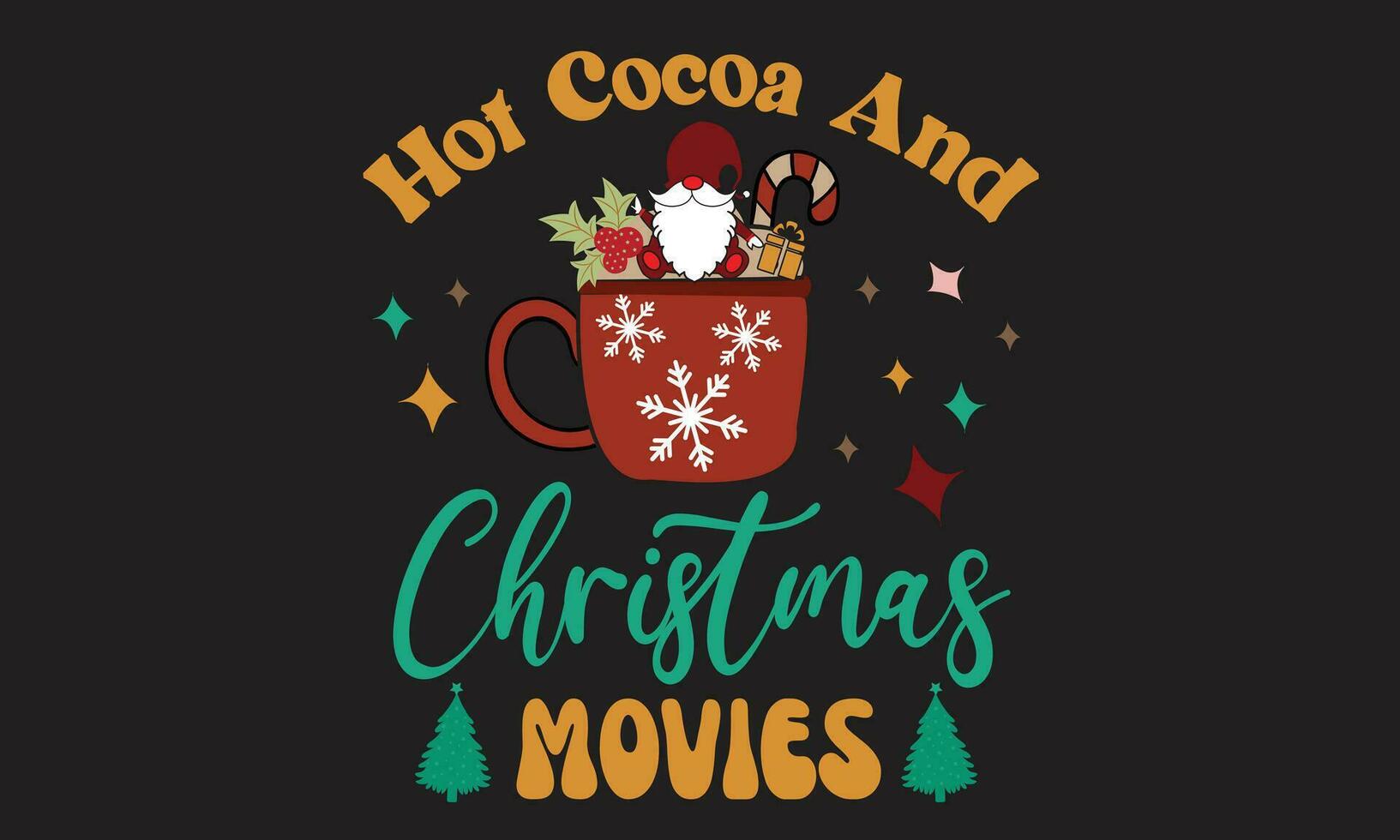 caldo cacao e Natale film retrò maglietta design vettore