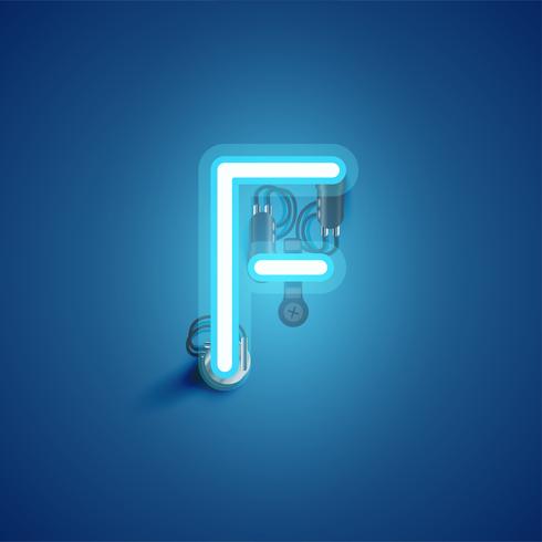 Carattere al neon realistico blu con fili e console da un fontset, illustrazione vettoriale