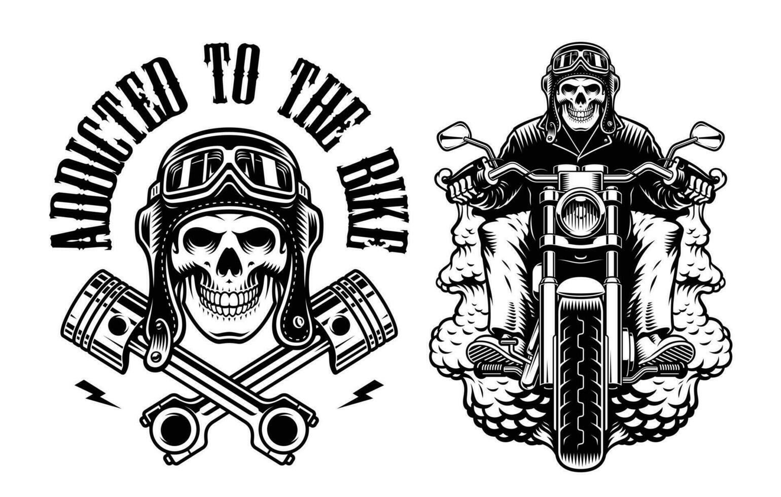 motociclista teschi vettore illustrazioni, abbigliamento grafica