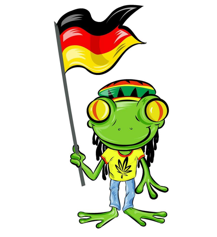 divertente Germania rasta rana, cartone animato isolato su bianca sfondo vettore