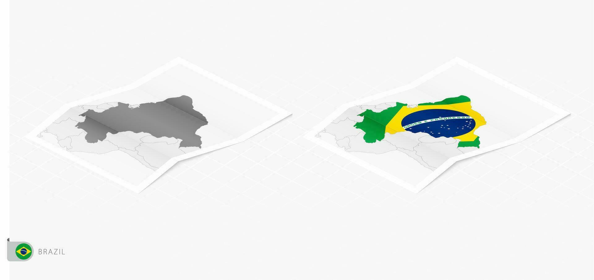 impostato di Due realistico carta geografica di brasile con ombra. il bandiera e carta geografica di brasile nel isometrico stile. vettore