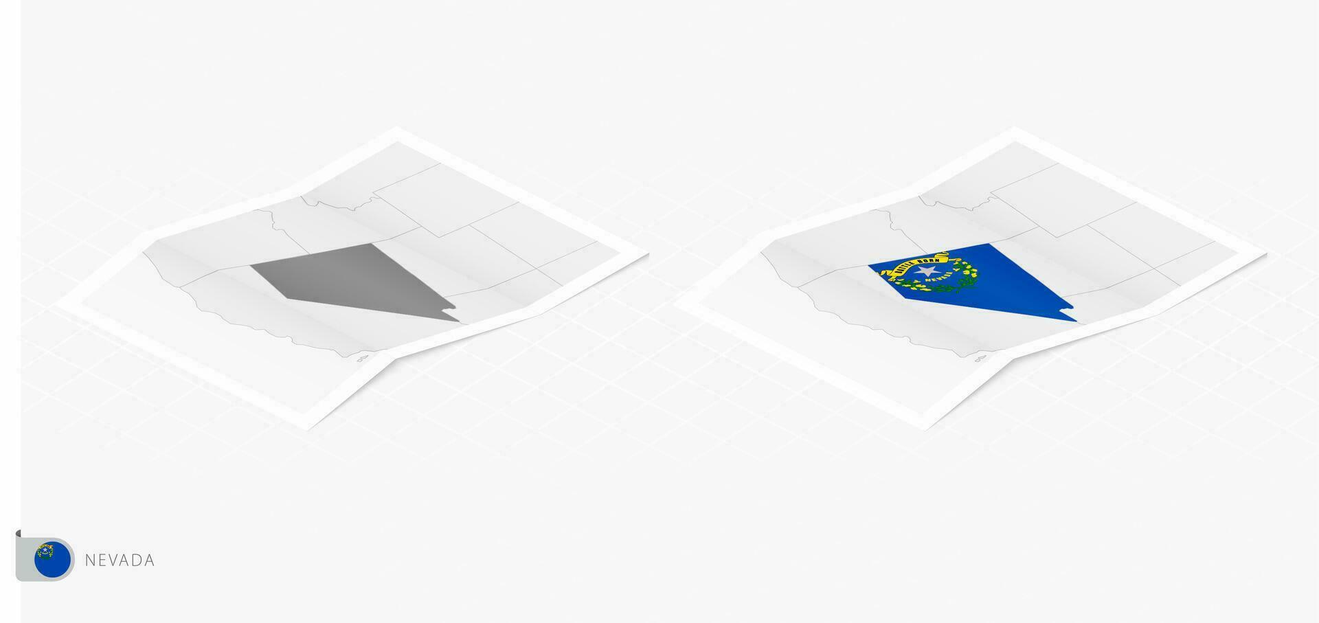 impostato di Due realistico carta geografica di Nevada con ombra. il bandiera e carta geografica di Nevada nel isometrico stile. vettore