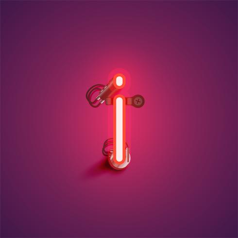 Carattere al neon realistico rosso con fili e console da un fontset, illustrazione vettoriale