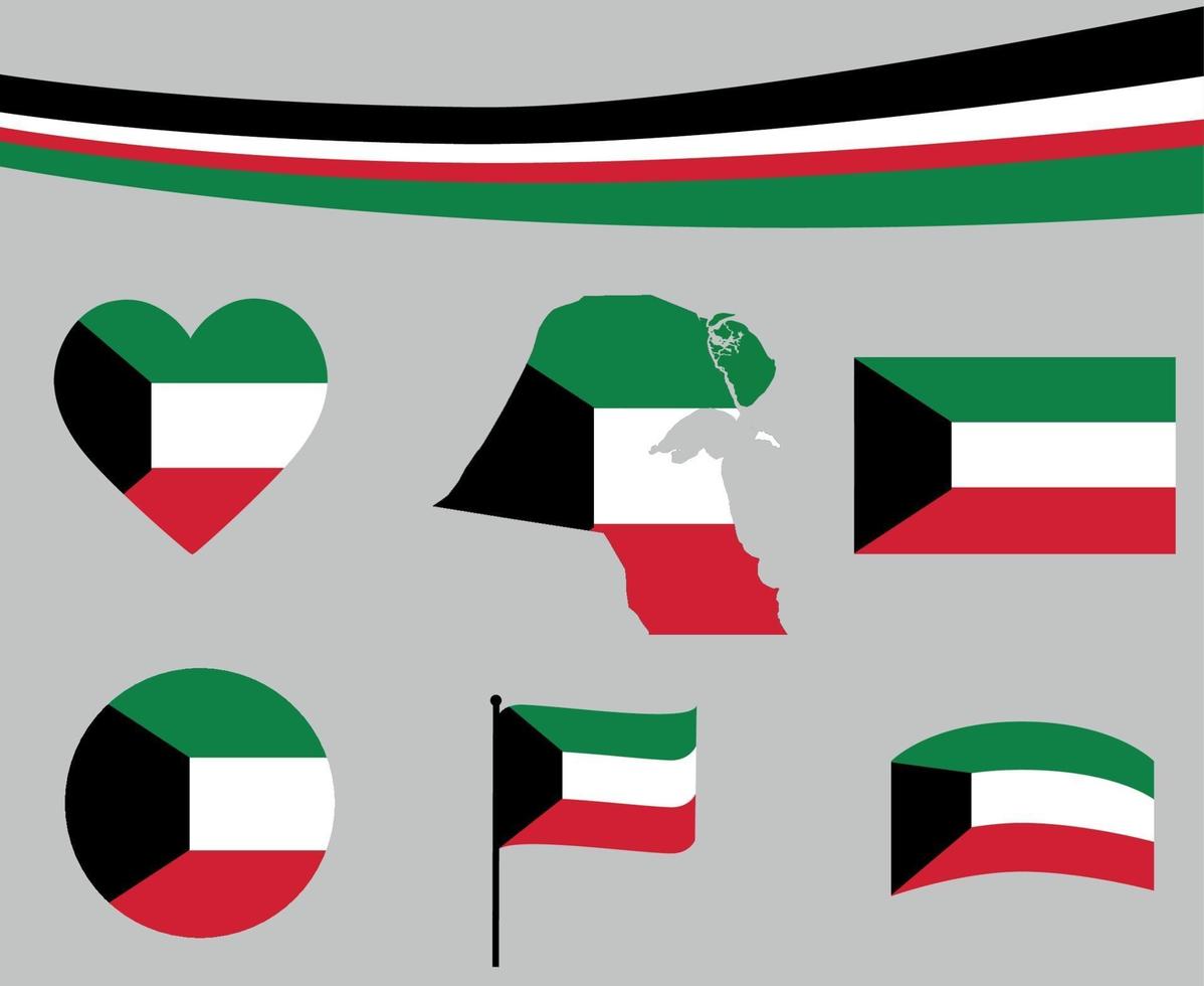 kuwait bandiera mappa nastro e cuore icone astratto vettoriale