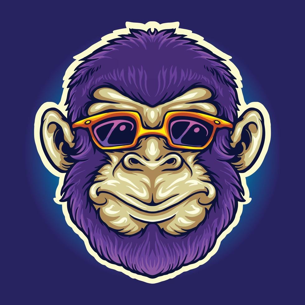 fantastiche illustrazioni di occhiali da sole con testa di scimmia vettore