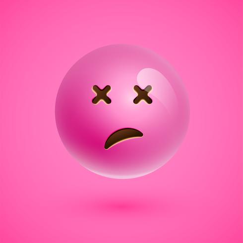 Smiley realistico emoticon rosa faccia, illustrazione vettoriale