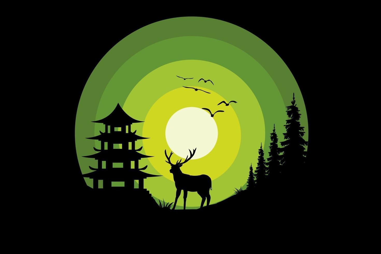 t-shirt natura notte cervo verde pino vettore