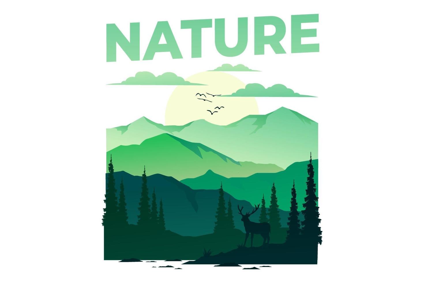t-shirt natura avventura cervi estate montagna vintage illustrazione vettore