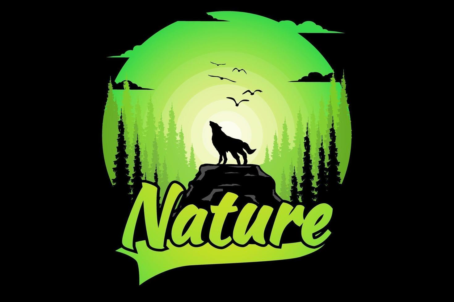 t-shirt lupo pino natura sfumatura verde vettore