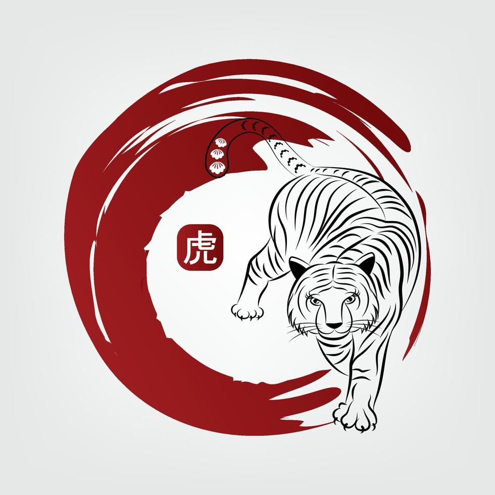 oroscopo anno del personaggio tigre con stile asiatico nero e rosso. vettore