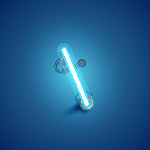 Carattere al neon realistico blu con fili e console da un fontset, illustrazione vettoriale