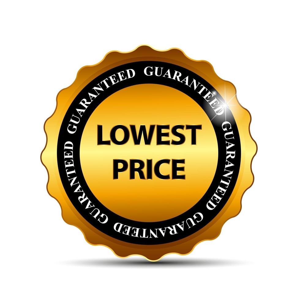 illustrazione di vettore del modello del segno dell'etichetta dell'oro di garanzia del prezzo più basso