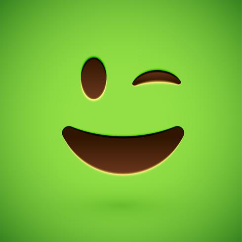 Emoticon realistico verde faccia sorridente, illustrazione vettoriale
