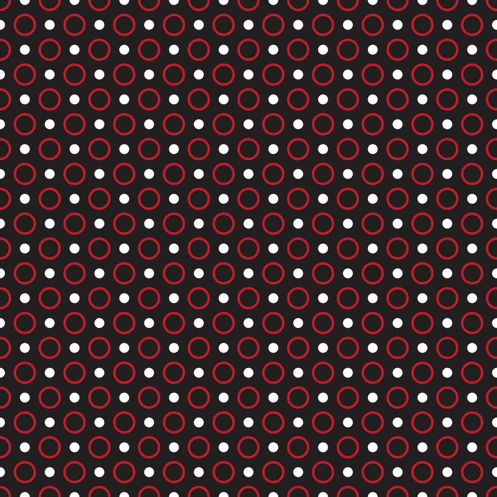 bianca e rosso polka puntini su nero sfondo, geometrico senza soluzione di continuità modello cerchio forma vettore illustrazione.