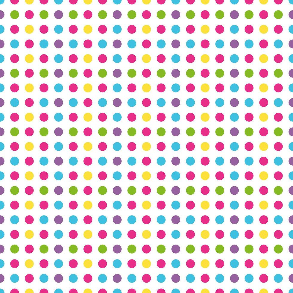 colorato polka puntini su bianca sfondo, illustrazione senza soluzione di continuità modello puntini cerchio. vettore